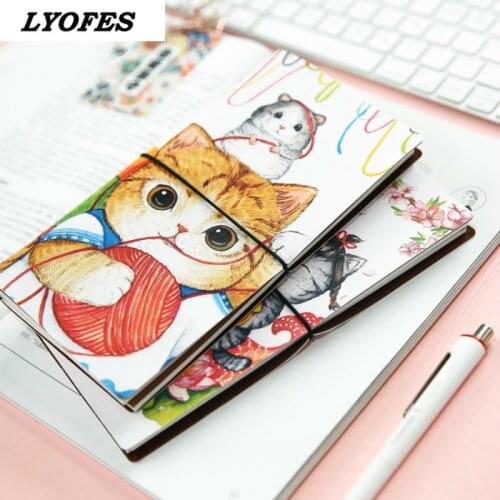 Kawaii Fortune Cat PU Leather Cover Notebook travel Diary Book Exercise Composition Binding Note Notepad Gift Stationery