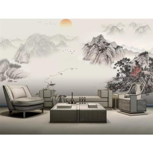 Beibehang Chinese artistic conception abstract ink landscape mural wallpaper living room bedroom TV background wall 3d wallpaper