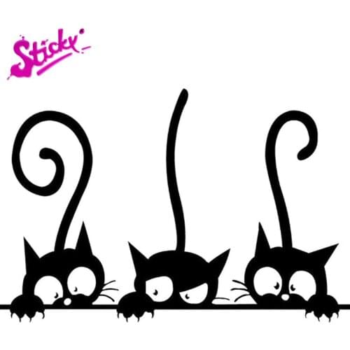 STICKY Cat Adhesive Cartoon Car Stickers For Motorcycle Off-road Laptop Helmet Trunk Guitar PVC Vinyl Stickers