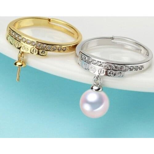 2 color Pearl Ring Mountings Ring Findings Adjustable Ring Jewelry Parts Fittings Charm Accessories Silver Jewellery
