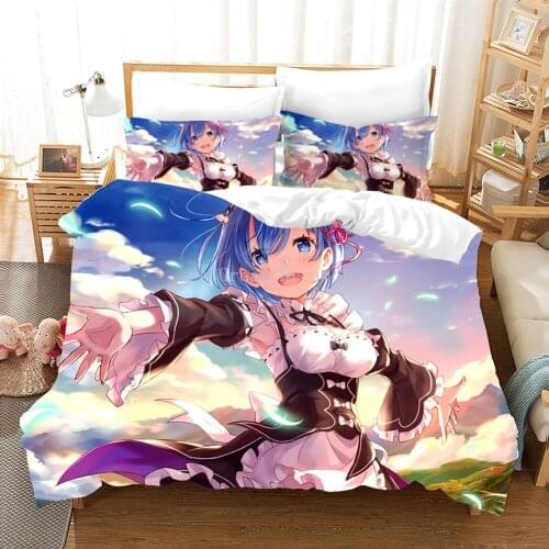 Aniem Rem Ram Bedding Set Cute Girls Comforter Duvet Covers Pillowcases Comforter Bedding Sets Bed Linen King Queen Single Size
