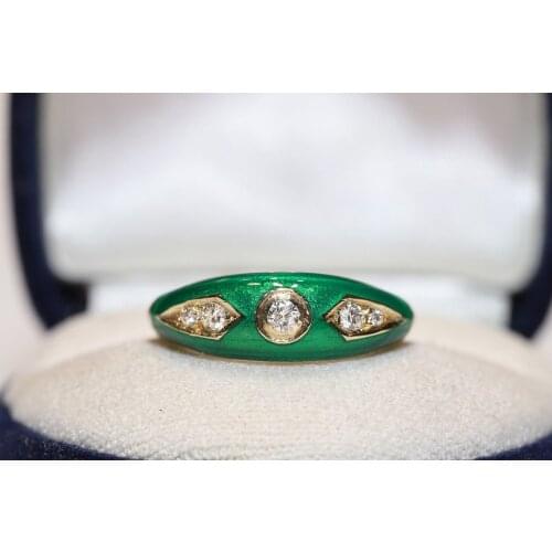 Pretty 14k Gold New Made Natural Diamond Enamel Decorated Strong Ring