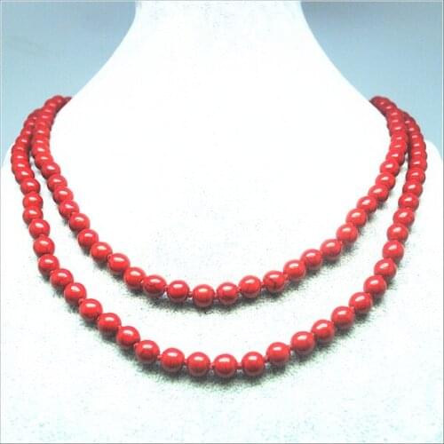 Red turquois long necklace sweater necklaces 23.5inch length beads size 8mm pretty necklaces for party garments wearing