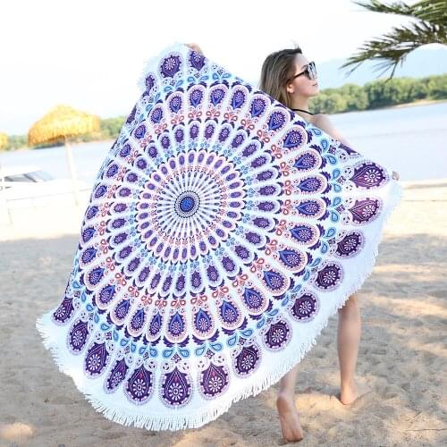 Geometric pattern Tassel Mandala Tapestry 3 colors Round Beach towel superfine fiber Printed Yoga Mat Picnic Mat Printable LOGO