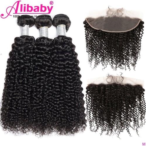 Kinky Curly Bundles With Frontal Closure 13x4 Lace Frontal With 3 4 Bundles Brazilian Weaving Curly Human Hair Bundles Frontal