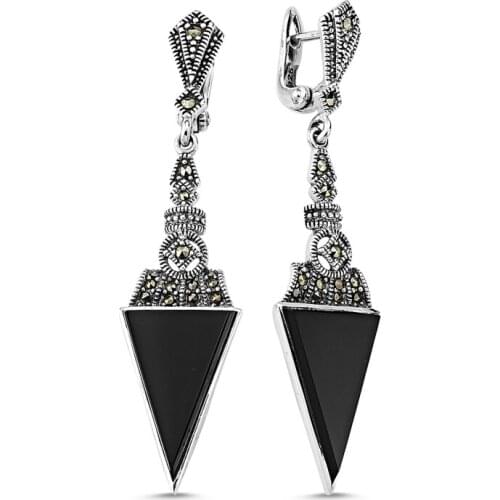 KUTAYDAN Marcasite & Natural Stone Earrings 925 Sterling Silver