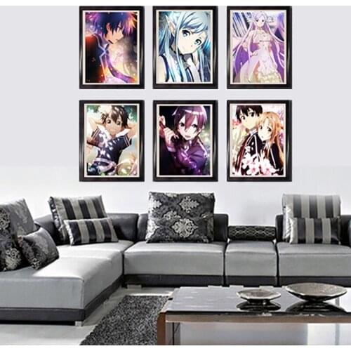 Sword Art Online Kirito Asuna Premium Fabric Poster Canvas Art Prints for Living Room Decor,8 x 10 Inches,No Frame Set of 6
