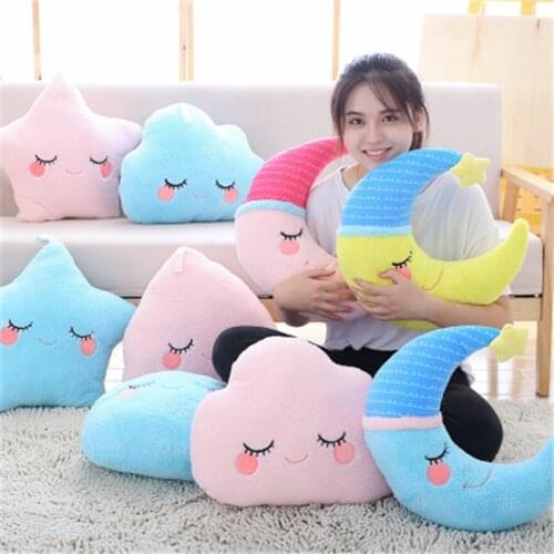 40CM Cute Baby Pillow Soothing Soft Toy Moon Cloud Star Water Drops Colorful doll Padded decorative sofa cushion Birthday Gifts