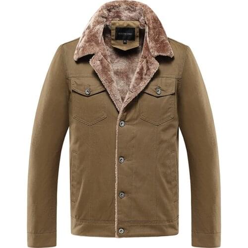 Fashion Plus Fleece Winter Jacket Men Casual Solid Color Thick Mens Jacket New Winter Warm Fur Collar Mens Jackets and Coats