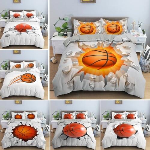 Fashion Luxury 3D Basketball Printing Bedding 2/3 Set Microfiber Quilt Cover White Home use Decor for boys adult Single Double