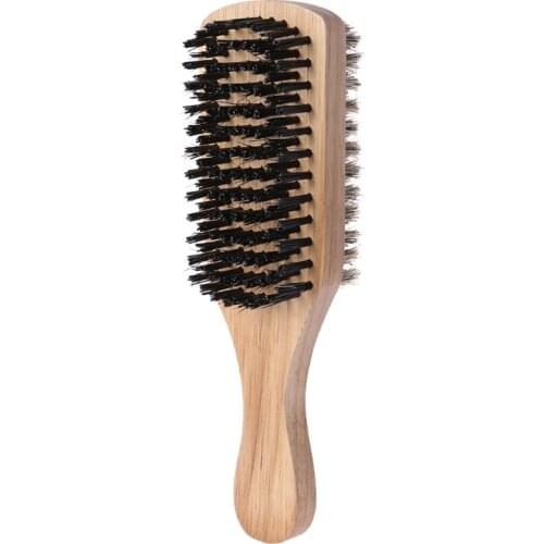 Men Double-Side Antistatic Hair Brush Wooden Handle Massage Facial Beard Styling