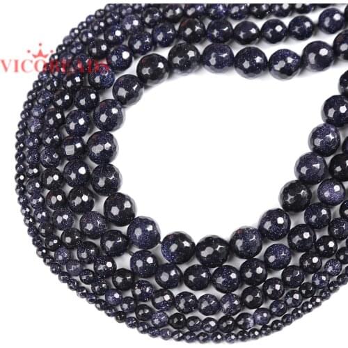 Natural Faceted Blue Sand Stone Round Beads 15.5inch/strand Pick Size 4 6 8 10 12mm