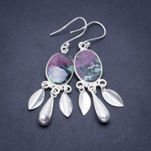 Natural Ruby Zoisite Handmade Unique 925 Sterling Silver Earrings 2.25" A2562