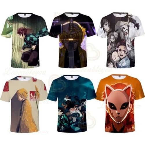 2020 New Summer T Shirts Demon Slayer Tee Tops Cosplay Short Sleeve Men and Boys for Children 100-160 Clothing