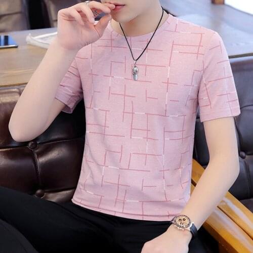 2021 new summer mens short-sleeved T-shirt boys tops Korean version of the slim ins trend half-sleeved summer bottoming shirt