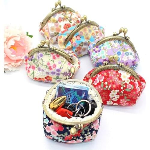 Vintage Floral Coin Purse Japanese Style Flowers Printed hand-made Mini Bag Kids Portable Girls Change Purse Wallet Cute Girl