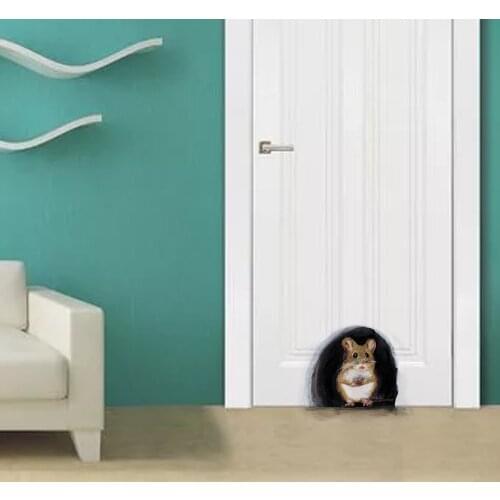 New 3D Creative Miniature Mouse Hole Decal Mural Unique Stickers Indoor Outdoor Decoration Mouse Wall Stickers Animal Mural Art