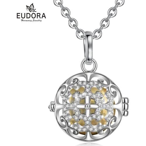 Eudora 16mm Crystal bola pregnancy necklace with sound Harmony bola Box Cage Ball Box locket Pendant for women DIY Jewelry K393