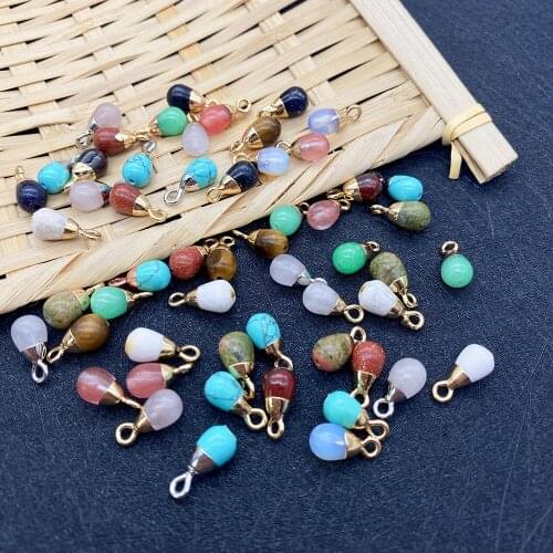 Natural Stone Drop-shaped Colorful Necklace Pendant Tigers Eye Stone Amethyst Electroplating Pendant 3 Pieces of DIY Jewelry