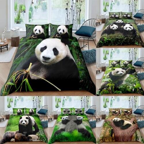 Panda Eating Bamboo Bedding Set Queen 3D Cute Printed Duvet Cover Bedclothes 2/3pcs Home Textiles Luxury High Quality Bedspread