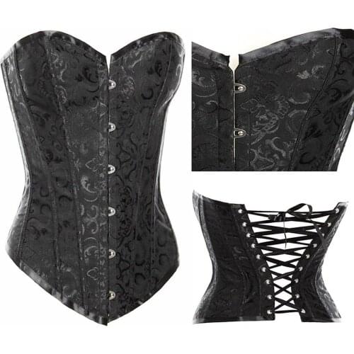 Sexy Jacquard Brocade Bustier Corset Women Slim Corselet Black White Gothic Clothing Lingerie Steampunk Corsets and Bustiers