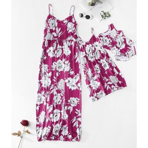 Mommy and Me Blue Yellow Pink Floral Printed Long Dress Mother Daughter Baby Dresses Girls Clothes Mom and Daughter Sister Dress