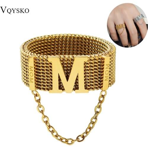 Stainless Steel Mom Gift Ring New Fashion Jewelry Hyperbole Hip Hop Punk Letter M Lettering MoM Chain Wedding Rings For Women