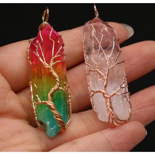 Natural Stone Pendants Reiki Heal Gold Color Wire Wrap Energy Crystal for Jewelry Making DIY Women Necklace Earring Crafts