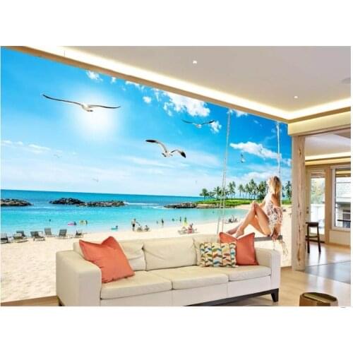 Custom photo wallpaper 3d wallpaper for walls 3 d Sea landscape murals seaside beach tree background wall decorative painting