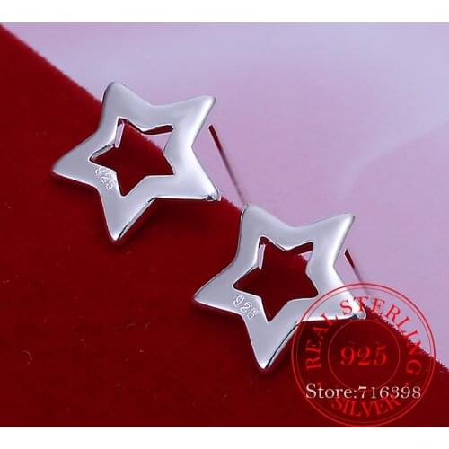 Real 925 Sterling Silver Star Stud Piercing Earrings For Woman 2021 Trend Wedding Engagement Fashion Party Charm Jewelry