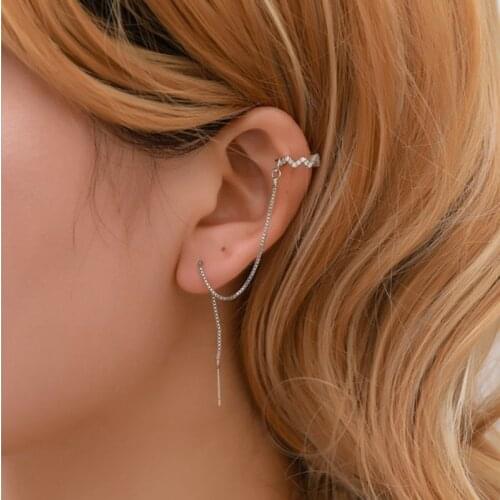 1 PC Ear Clip Long Tassel Earrings for Women Zircon Ear Cuff Earring Ear Line Fashion Jewelry Gift