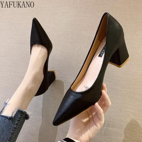 Simple Fashion Pointed Toe Women Single Shoes 2021 New Shallow Mouth High Heels Elegant Ladies Career Work Square Heel Pumps 7cm