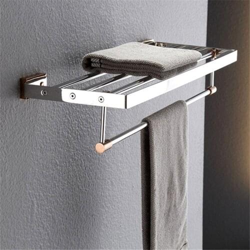 Bathroom towel rack 304 Stainless Steel Rose gold bath hardware bathroom shelf wall mounted Foldable movable bath towel holder
