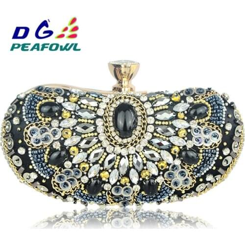 Vintage Retro Black Beaded Women Evening Purse Bag Wedding Party Cocktail Ladies bolsa feminina Formal Beading Handbag Clutch