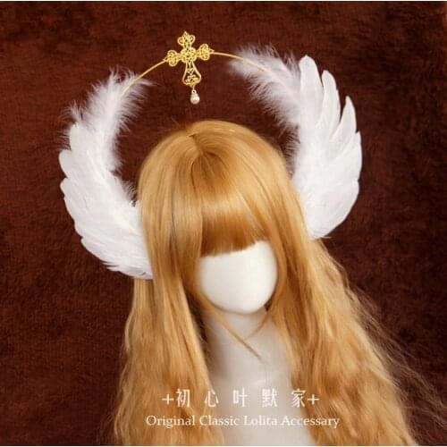 Japanese Original Handwork Lolita Virgin Halo Cross Hair Hoop Angel Feather Wing Aperture Wild Headdress Catwalk Take Pictures