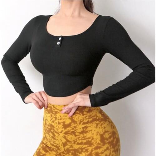 Women Long Sleeve Running Shirts Sexy Exposed Navel Yoga T-shirts Solid Sports Shirts Quick Dry Fitness Gym Crop Tops Sport Wear
