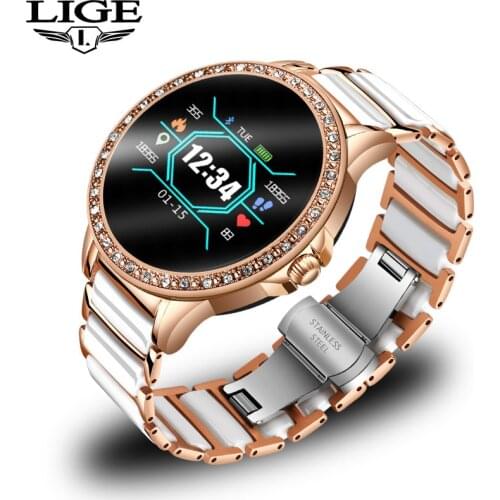 LIGE Diamond Smart Watch Women smartwatch Woman Waterproof Fitness Tracker Blood Pressure Heart Rate Pedometer Electronic Watch