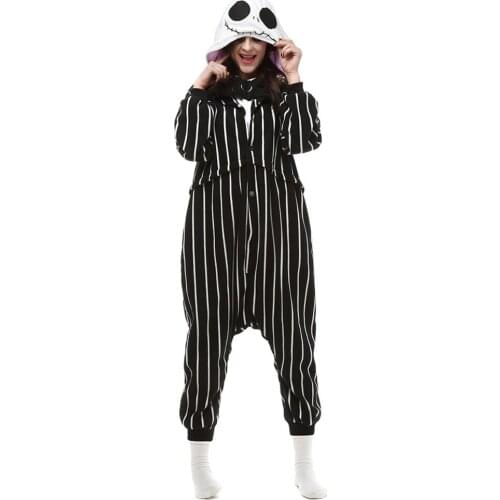 Large XXL Jack Skeleton Onesie Skull Kigurumi Women Pajamas For Adult Sleepwear For Halloween One-piece Jumpsuit Cosplay Costume