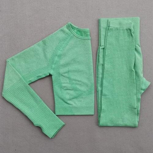 Women Vital Long Sleeve Yoga Set Gym Workout Clothes Fitness Crop Top + High Waist Energy Seamless Leggings 2 Piece Sport Suit