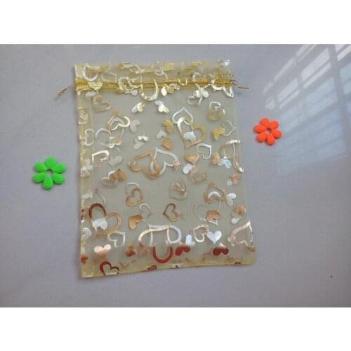 Gold heart organza bags 15x20cm 5000pcs jewelry packaging display bags gifts drawstring bag pouch jewelry bag for bracelets