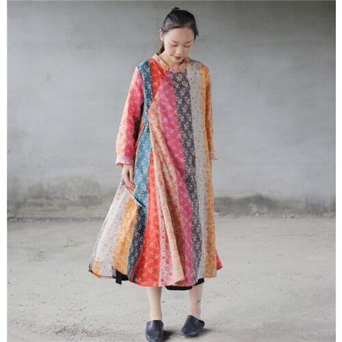 19 Autumn Small Warm Ramie Number Printing Nation Wind Dress Xiao 1127-1