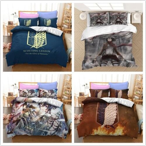 2/3pcs Anime Attack on Titan Bedding Set Twin Full Queen King Size Duvet Cover Set 3D Cartoon Printed Bed Linens for Kids Adults