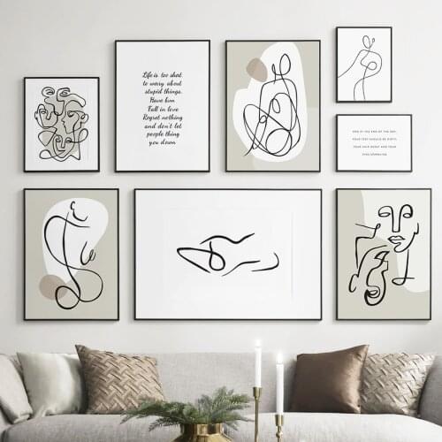 Abstract Line Art Body Face Black White Block Wall Art Canvas Painting Nordic Posters And Prints Wall Pictures For Living Room