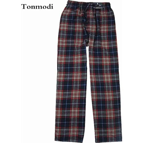 Trousers Men Autumn 100% Cotton Woven Flat Men Flannelette Pajama Pants High Waist Men lounge pants plaid Sleep Bottoms