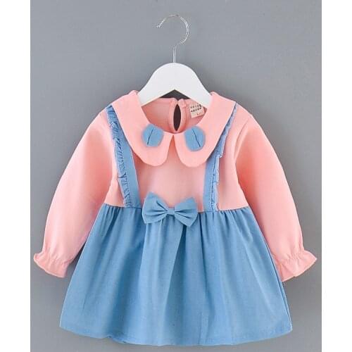 Kids Dresses Girls Baby Long Sleeves Fall Outfits Bow Peter Pan Collar Cute Ruffle Princess Suspender Dress Children Clothes