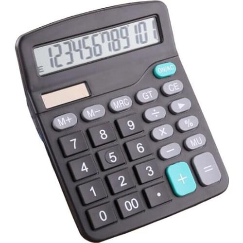 Electronic Standard Function Desktop Calculator with 12 Digit Large Display, Solar Battery LCD Display Office Calculator, Black