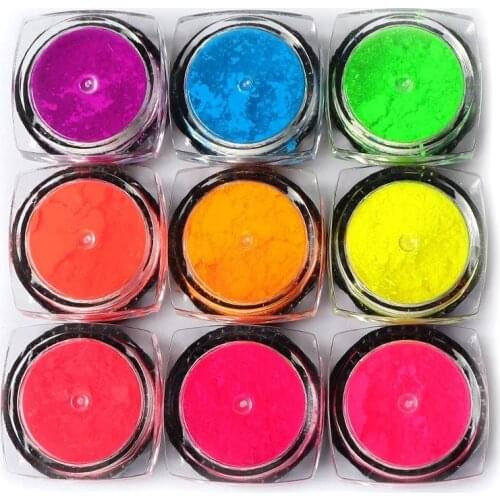9Pcs Nail Fluorescent Powder Pigment Nail Powder Neon Color Nail Pigments Dust Nail Glitter Pigment Eyeshadow Cosmatic Powder