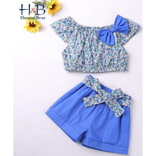 Humor Bear NEW Girls Clothing Set Sleeveless Summer New Floral Printed Top T-shirt+Short 2Pcs Suit Casual Childrens Clothes