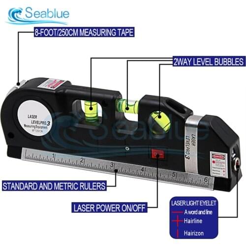 1Pcs Multipurpose Adjusted 2 Lines Level Laser Horizon Vertical Level Measurement Tape Aligner Bubbles Ruler Metric Rulers