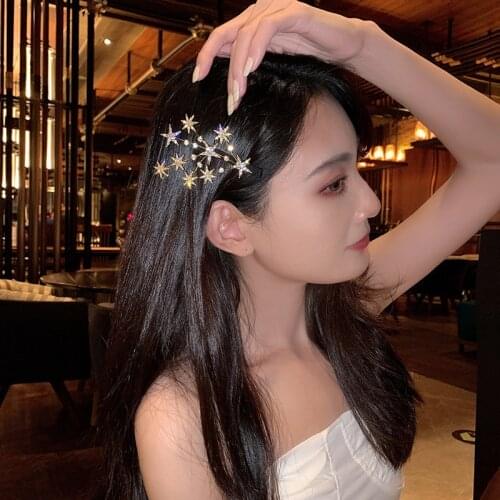 Korean Flash Rhinestone Hair Clips Women Fashion Five-Pointed Star Tree Branch Metal Hairpin Girl Bangs Clip Hair Accessories